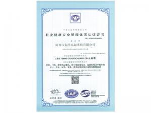 職業健康安全管理體系認證證書